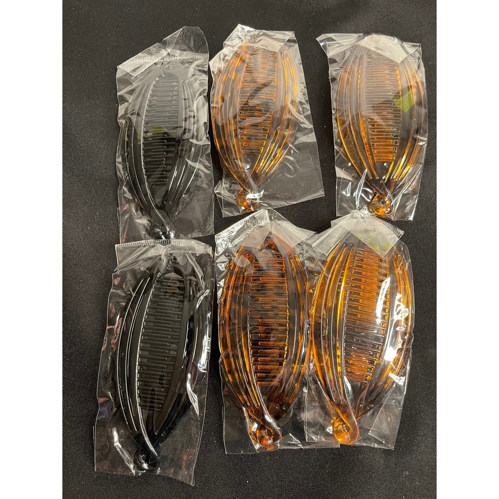 6 Pack Plastic Banana Hair Clips Black‎ Tortoise Shell Fish Clips X002NMD1GJ